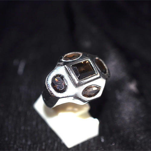 925 Sterling Silver Geometric Smoky Quartz Statement Ring