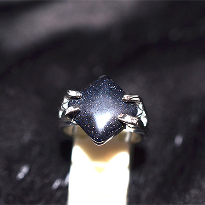 925 Sterling Silver Square Blue Goldstone Ring with Openwork Shank