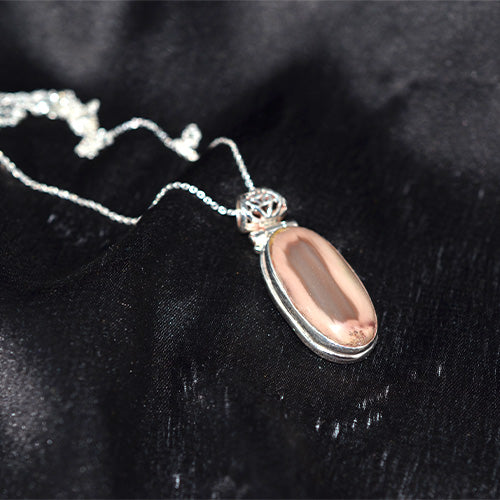 925 Sterling Silver Oval Brown Jasper Ornate Pendant