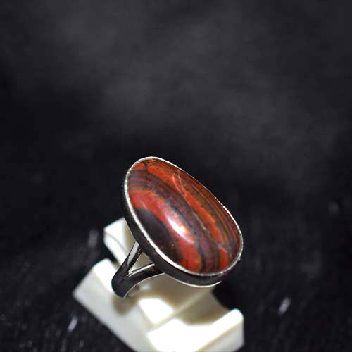 925 Sterling Silver Red Tiger Eye Oval Ring