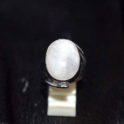 925 Sterling Silver Oval Rainbow Moonstone Bypass Ring