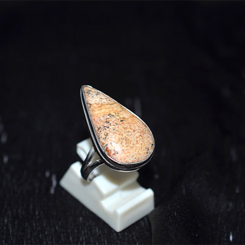 925 Sterling Silver Elongated Teardrop Picture Jasper Ring
