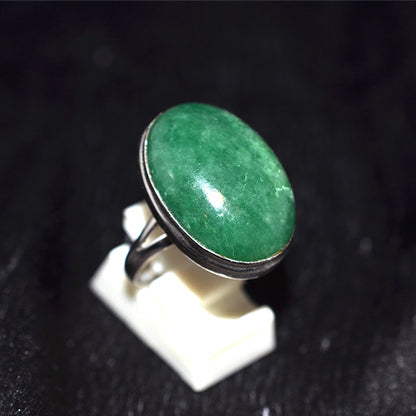 925 Sterling Silver Green Aventurine Oval Ring