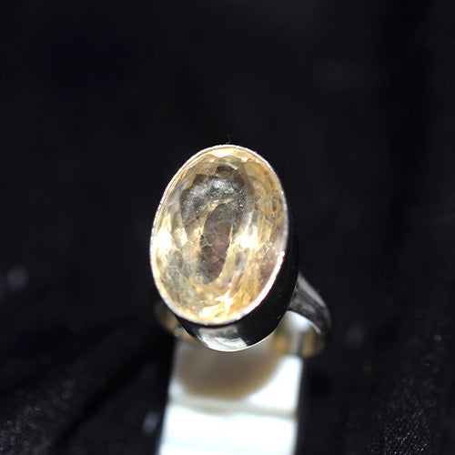 925 Sterling Silver Large Faceted Oval Citrine Ring
