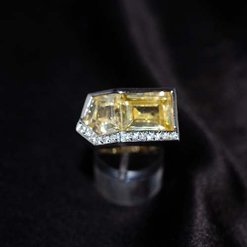 925 Sterling Silver Citrine Geometric Halo Ring