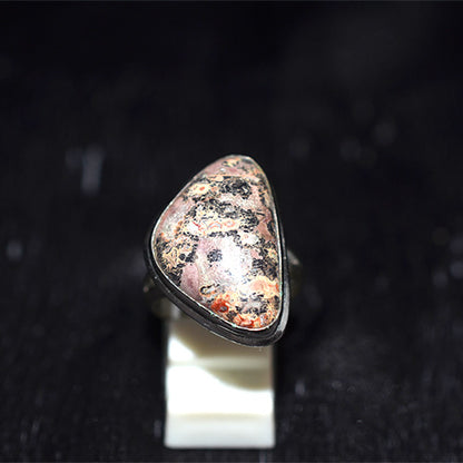 925 Sterling Silver Speckled Jasper Shield Cut Ring