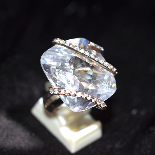 925 Sterling Silver Turkish White CZ Geometric Motif Ring