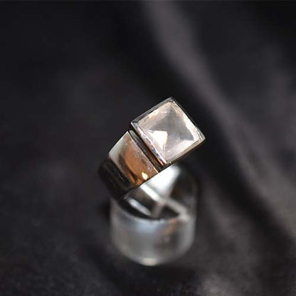 925 Sterling Silver Rose Quartz Square Statement Ring