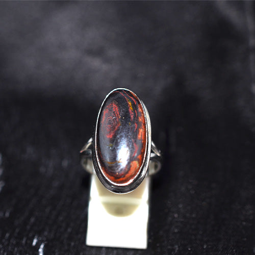 925 Sterling Silver Elongated Oval Tiger Iron Ring