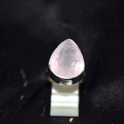 925 Sterling Silver Faceted Rose Quartz Teardrop Ring