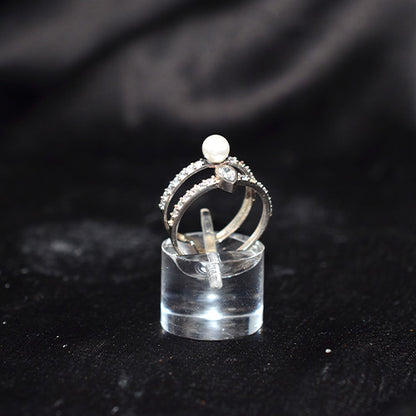 925 Sterling Silver Pearl and Cubic Zirconia Open Band Ring