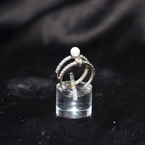 925 Sterling Silver Pearl and Cubic Zirconia Open Band Ring