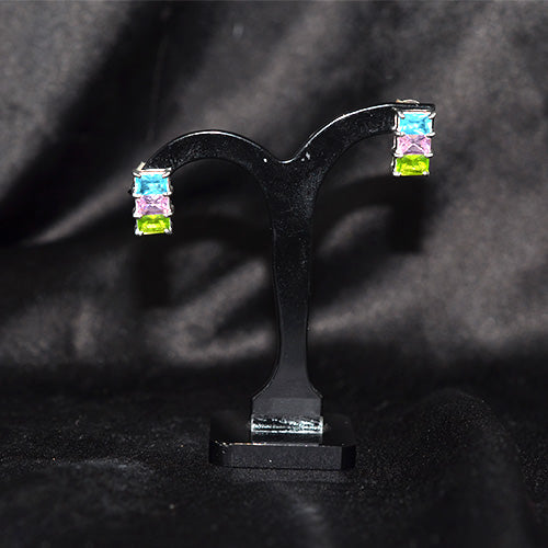 925 Sterling Silver Multi-Color Triple Stone Huggie Earrings