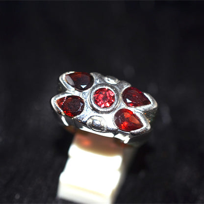 925 Sterling Silver Garnet Floral Cluster Ring