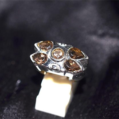 925 Sterling Silver Smoky Quartz Floral Cluster Ring