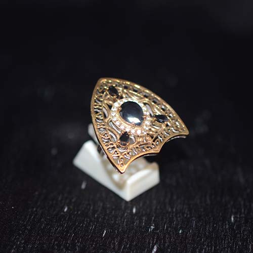 6 Carat Gold Plated Black Onyx Filigree Shield Ring