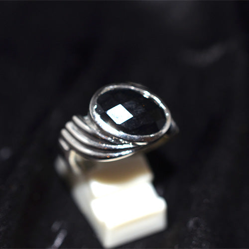925 Sterling Silver Oval Black Onyx Layered Band Ring