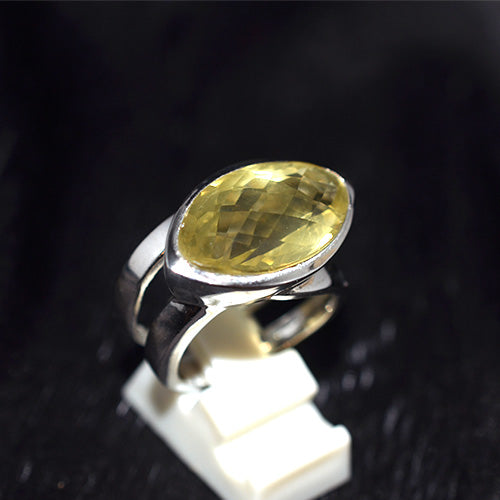 925 Sterling Silver Marquise Lemon Quartz Bypass Ring