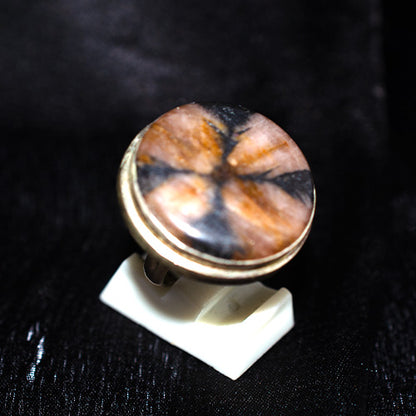 925 Sterling Silver Thick Bezel Chiastolite Round Ring