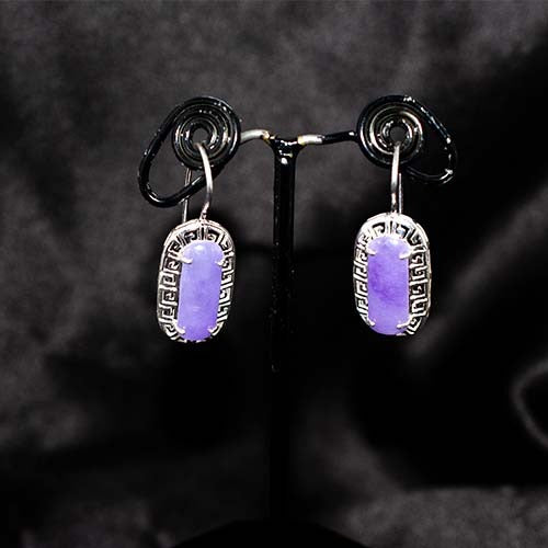 925 Sterling Silver Purple Stone Greek Key Drop Earrings