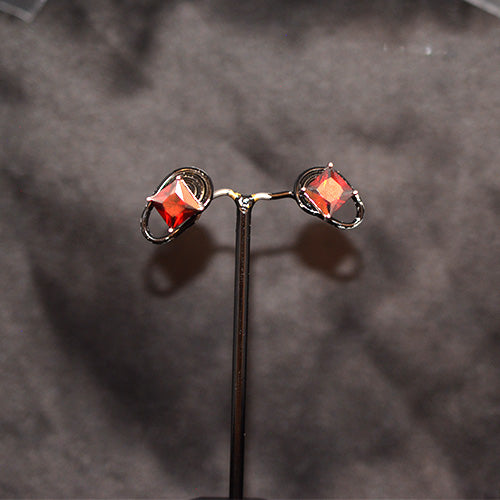 925 Sterling Silver Red Quartz Square Stud Earrings
