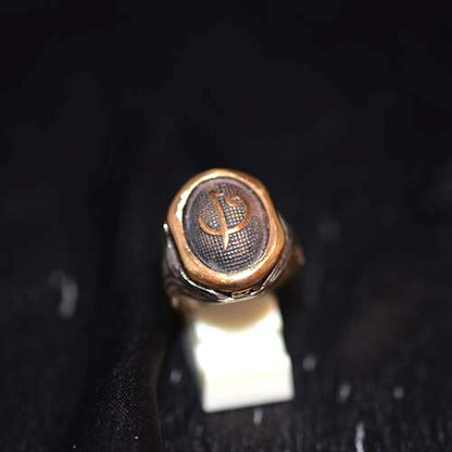 925 Sterling Silver Two-Tone Elif Vav Signet Ring with Smooth Bezel