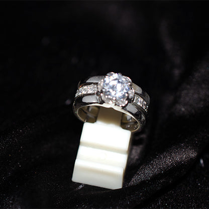 925 Sterling Silver Cubic Zirconia Wide Band Solitaire Ring