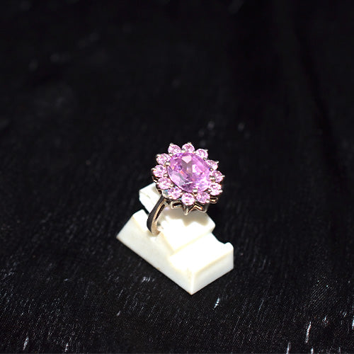 6 Carat Gold Plated Pink Gemstone Flower Halo Ring