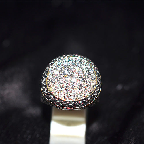 925 Sterling Silver Turkish White CZ Pave Round Motif Ring