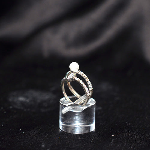 925 Sterling Silver Pearl and Cubic Zirconia Open Band Ring
