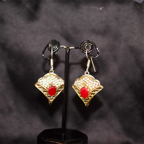 6 Carat Gold Plated Red Agate Art Deco Drop Earrings