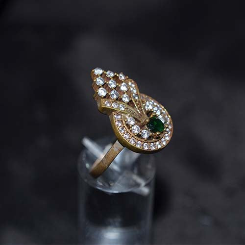6 Carat Gold Plated Green and White Art Deco Statement Ring