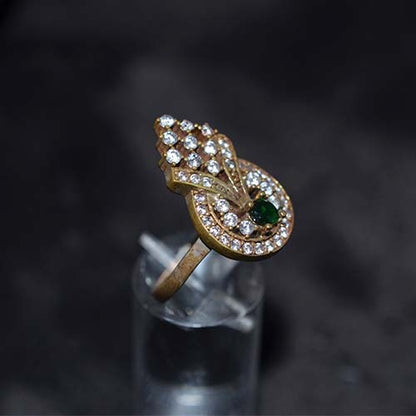 6 Carat Gold Plated Green and White Art Deco Statement Ring