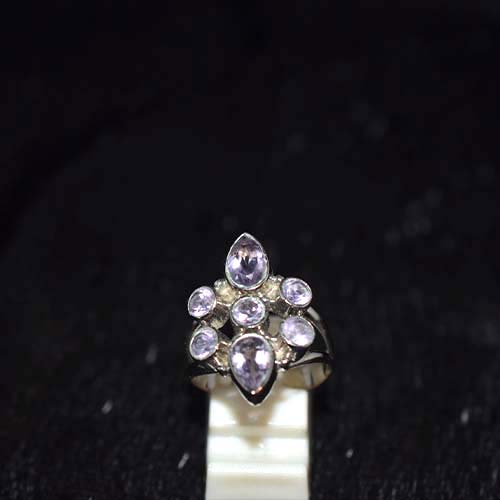 925 Sterling Silver Light Purple Gemstone Starburst Pattern Ring