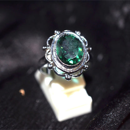 925 Sterling Silver Green Onyx Crown Setting Turkish Ring