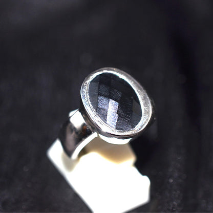 925 Sterling Silver Faceted Oval Black Onyx Bezel Set Ring