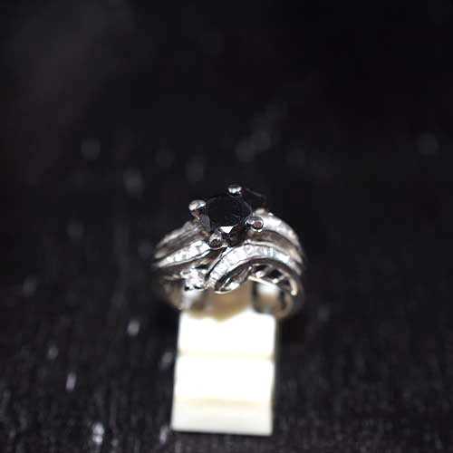 925 Sterling Silver Black Onyx Baguette Accent Ring