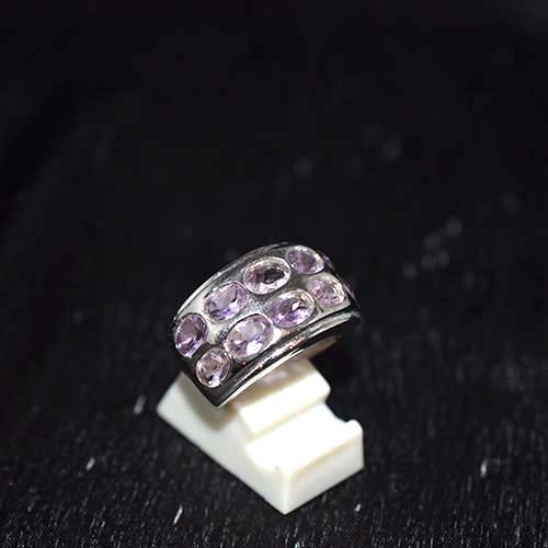 925 Sterling Silver Light Purple Gemstone Double Row Ring