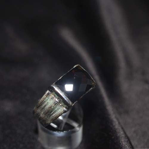 925 Sterling Silver Smoky Quartz Textured Band Ring