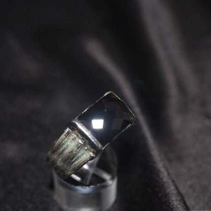 925 Sterling Silver Smoky Quartz Textured Band Ring