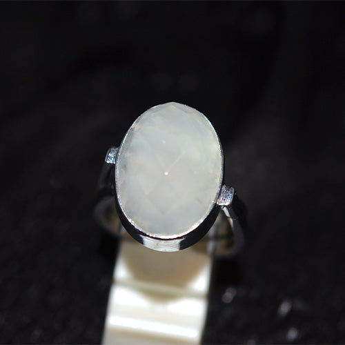 925 Sterling Silver Oval Faceted Rainbow Moonstone Ring