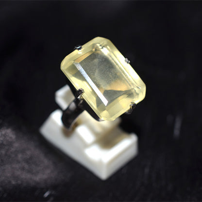 925 Sterling Silver Rectangle Lemon Quartz Corner Prong Ring