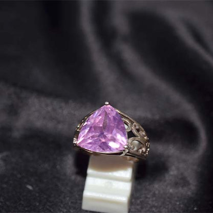 925 Sterling Silver Amethyst Filigree Triangle Ring