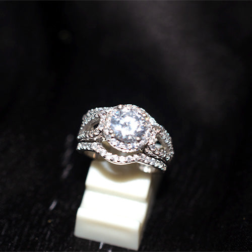 925 Sterling Silver Turkish Cubic Zirconia Halo Split Shank Ring