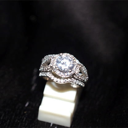 925 Sterling Silver Turkish Cubic Zirconia Halo Split Shank Ring