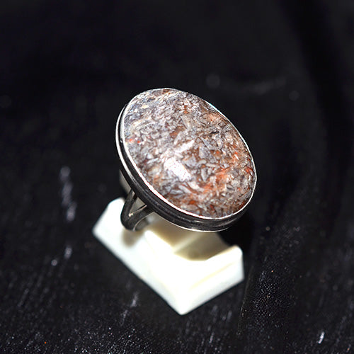 925 Sterling Silver Fragmented Red Jasper Oval Ring