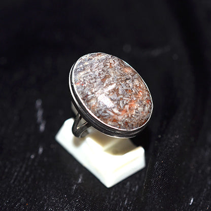 925 Sterling Silver Fragmented Red Jasper Oval Ring