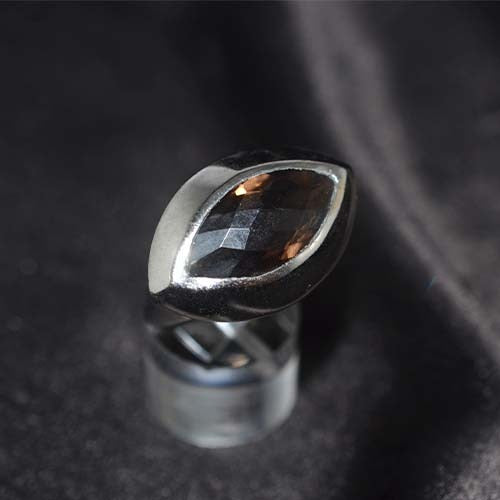 925 Sterling Silver Smoky Quartz Marquise Bypass Ring