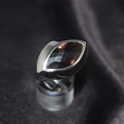 925 Sterling Silver Smoky Quartz Marquise Bypass Ring