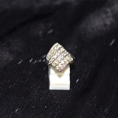 925 Sterling Silver Turkish Cubic Zirconia Wide Band Ring